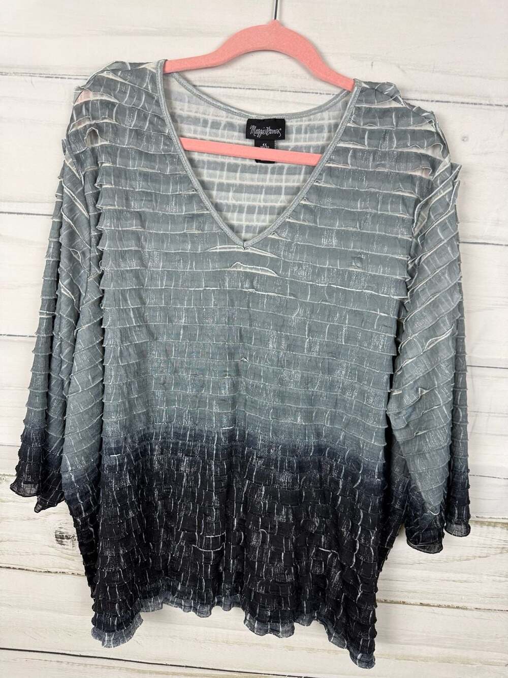 Maggie Barnes Plus Size 4X Silver Gray Ombre Tiered Ruffle Tunic